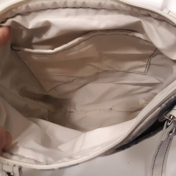 New Floral Vinyl Double handle Shoulder Satchel Bag Purse Greige Teal Canva Boho - Picture 10 of 10